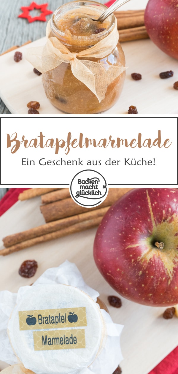 In dieser Bratapfelmarmelade stecken gebackene Äpfel, Zimt, Rosinen und Marzipan – für mich die perfekte winterliche Kombination aus Zutaten. Die Bratapfelmarmelade ist nicht nur ein köstliches Last-Minute-Geschenk aus der Küche, sondern nach den Feiertagen auch eine tolle Möglichkeit, Reste aus der Weihnachtsbäckerei zu verwerten.