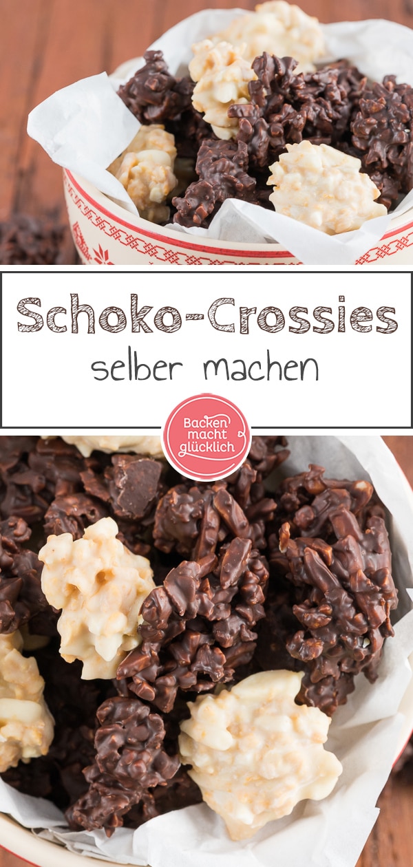 Schokocrossies mit Cornflakes und Mandeln gehen einfach immer! Die leckeren Knusperhäufchen schmecken an Weihnachten oder über das ganze Jahr verteilt.