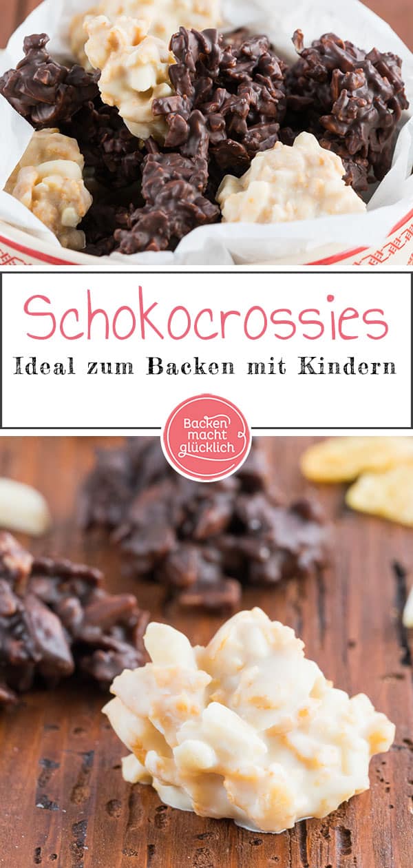 Schokocrossies mit Cornflakes und Mandeln gehen einfach immer! Die leckeren Knusperhäufchen schmecken an Weihnachten oder über das ganze Jahr verteilt.