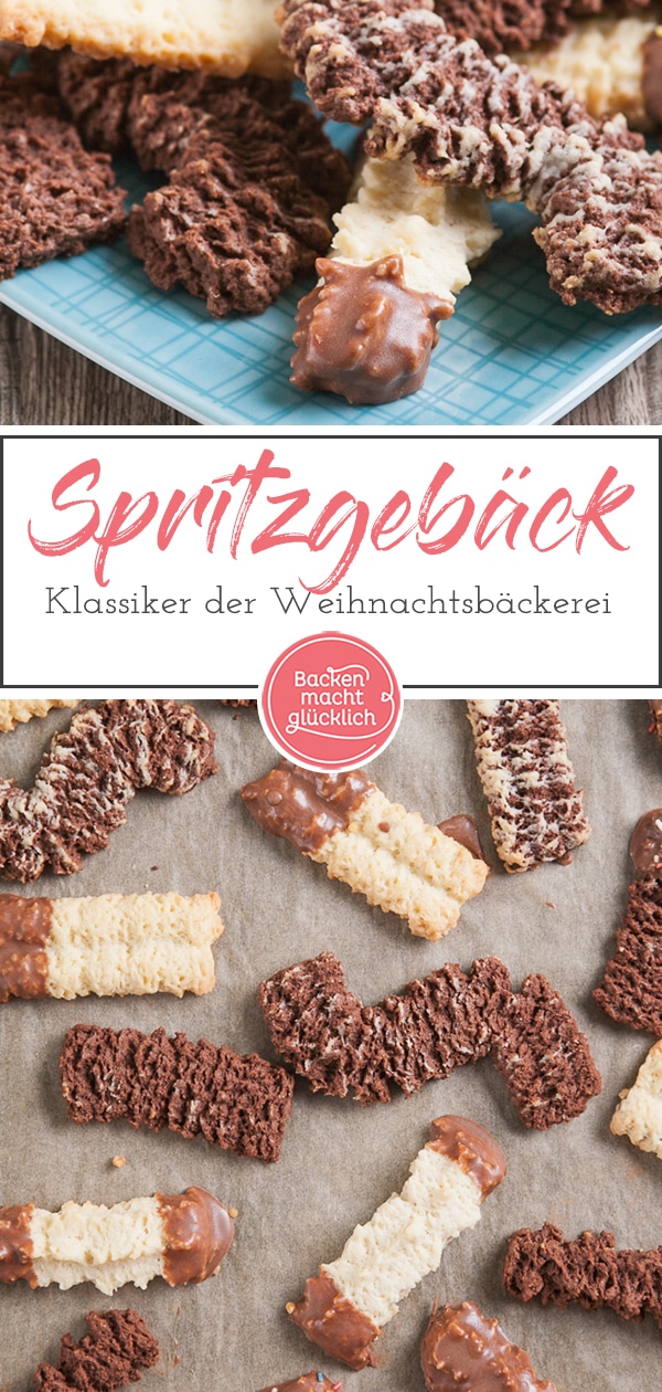 Omas einfaches Spritzgebäck-Grundrezept kommt immer gut an und ist wunderbar variabel. Die Spritzgebäck Kekse schmecken super buttrig und mürbe. Ein echter Weihnachtsklassiker!