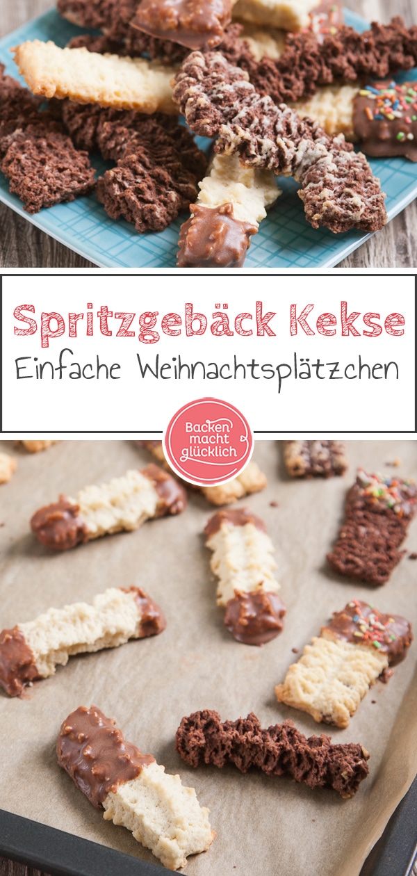 Omas einfaches Spritzgebäck-Grundrezept kommt immer gut an und ist wunderbar variabel. Die Spritzgebäck Kekse schmecken super buttrig und mürbe. Ein echter Weihnachtsklassiker!