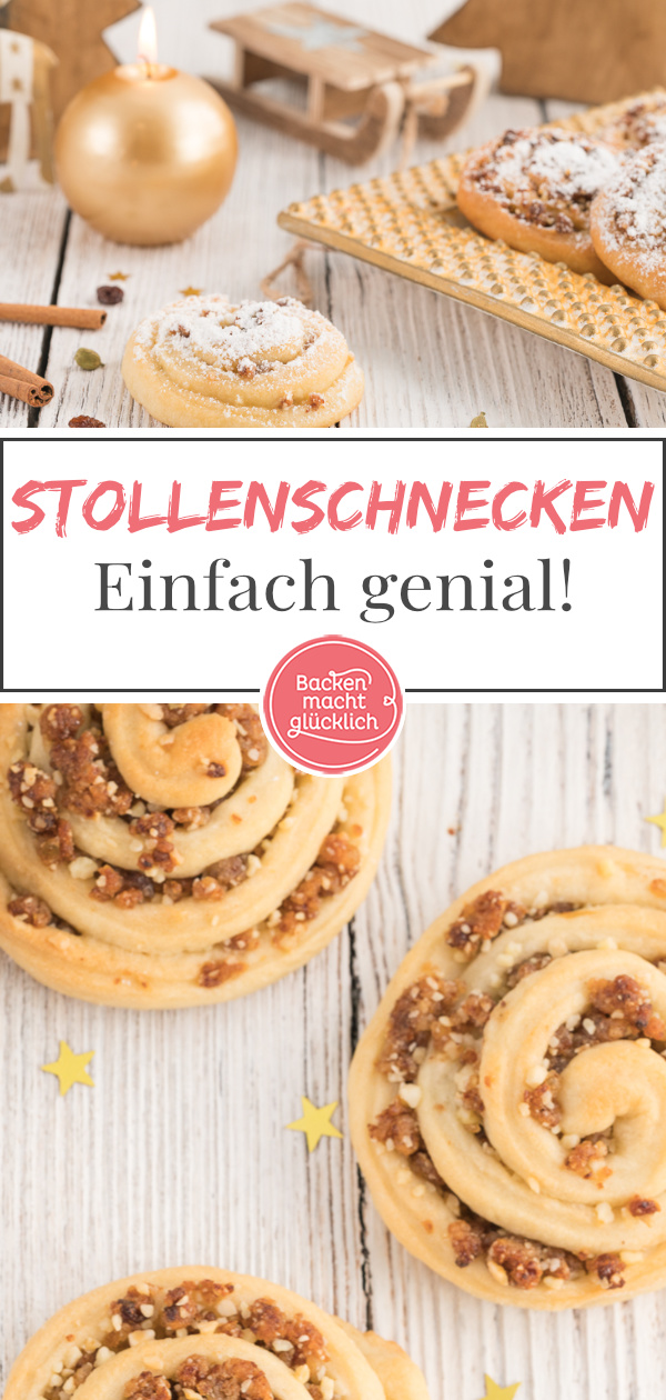 Diese Marzipan-Rosinen-Schnecken mit Zimt (Stollenschnecken) sind das perfekte Wintergebäck! Saftig & lecker!