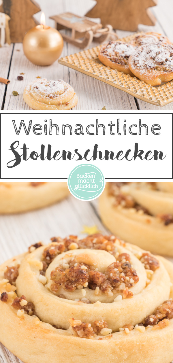 Diese Marzipan-Rosinen-Schnecken mit Zimt (Stollenschnecken) sind das perfekte Wintergebäck! Saftig & lecker!