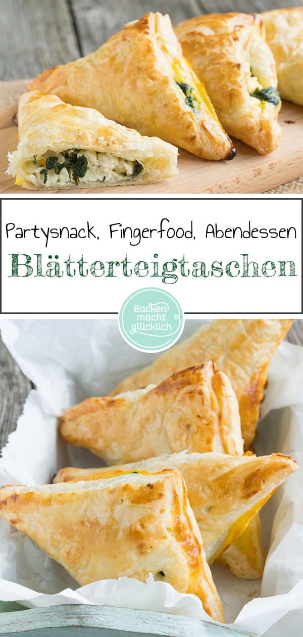 Blätterteigtaschen passen immer - ob auf dem Geburtstagsbuffet, zum Abendessen, beim Picknick oder als Snack. Herzhaft gefüllte Spinat-Blätterteigtaschen schmecken jedem. Ähnlich wie die Blätterteigschnecken mit Schinken und Käse gehören sie zu absoluten Party-Klassikern. Und mit fertigem Teig aus dem Kühlregal sind die gefüllten Blätterteigtaschen auch schnell und unkompliziert zubereitet.