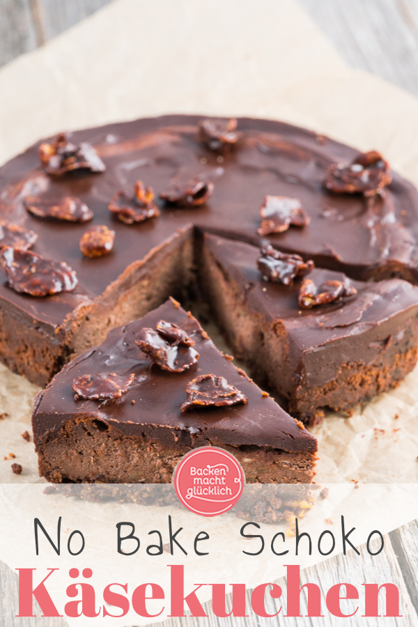 Dieser Chocolate Cheesecake ist köstlich! Der Knusperboden macht den Schokoladen-Käsekuchen so besonders.