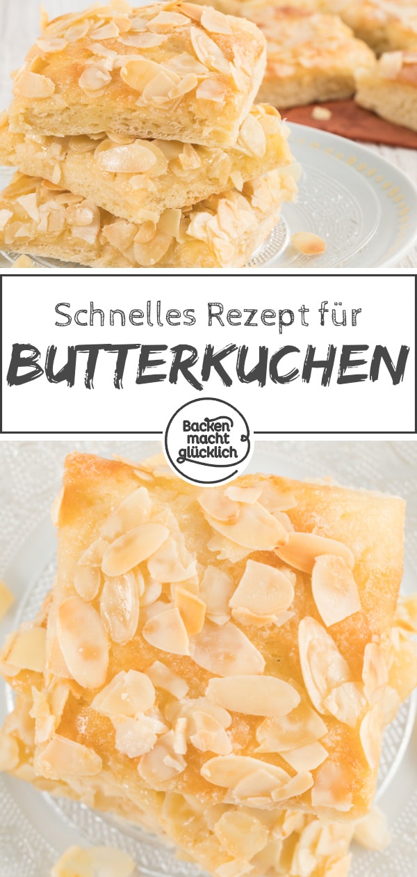 Omas saftiger Butterkuchen mit Mandeln und Sahne schmeckt wie vom Bäcker - nur viel besser! Eben ein echter Blechkuchen-Klassiker.