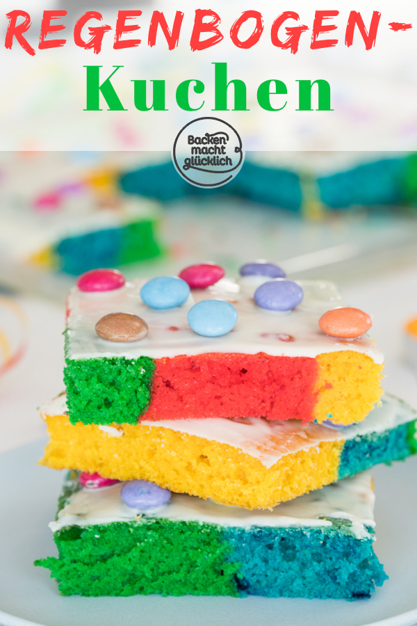 Dieser einfache Regenbogenkuchen aus Rührteig (Papageienkuchen) ist ein echter Hingucker: Kunterbunt und so lecker!