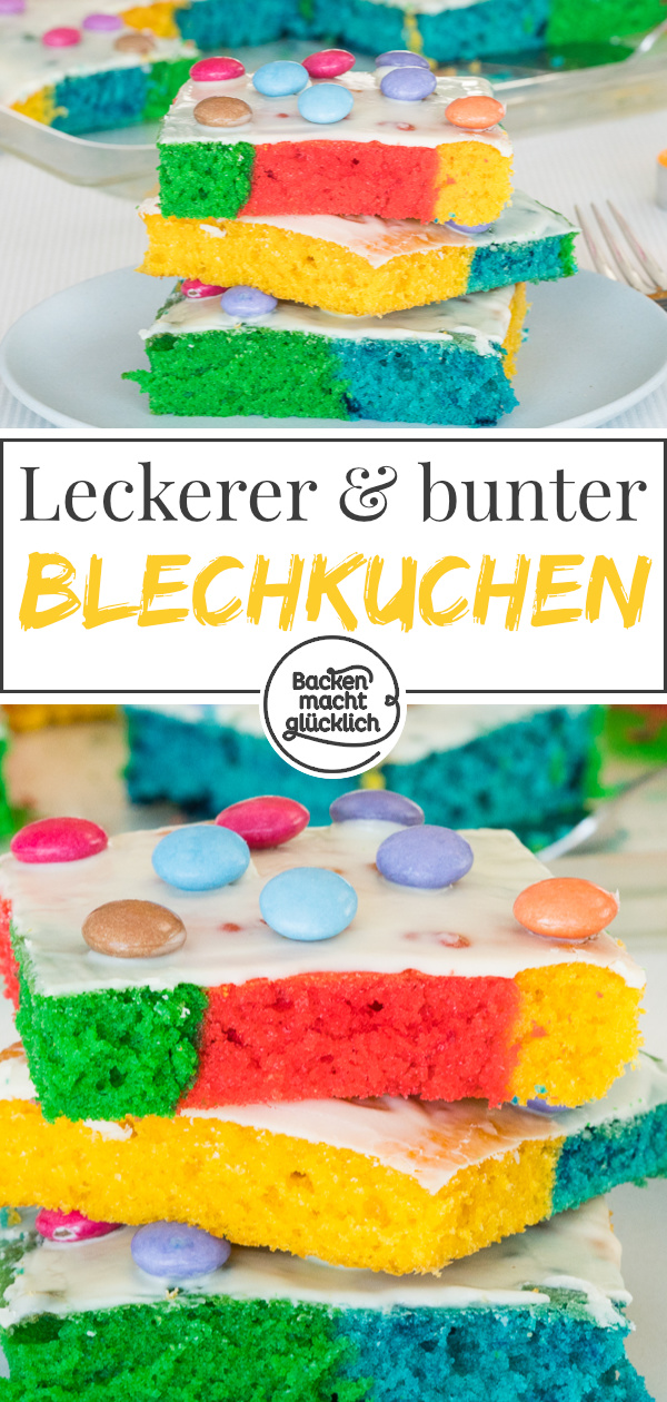 Dieser einfache Regenbogenkuchen aus Rührteig (Papageienkuchen) ist ein echter Hingucker: Kunterbunt und so lecker!