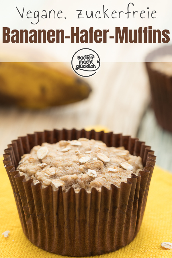 Vegane Bananen-Hafer-Muffins ohne Zucker, Ei und Fett kommen nicht nur bei Kindern gut an. Tolle gesunde Frühstücksmuffins!