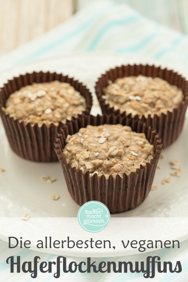 Vegane Bananen-Hafer-Muffins ohne Zucker, Ei und Fett kommen nicht nur bei Kindern gut an. Tolle gesunde Frühstücksmuffins!