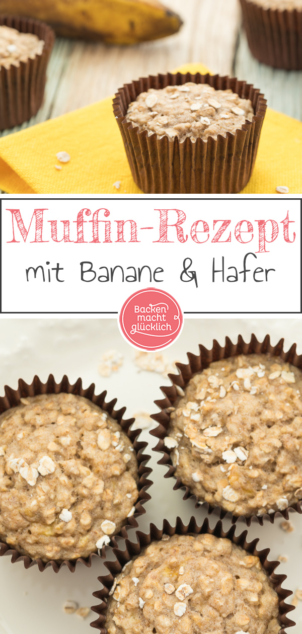 Vegane Bananen-Hafer-Muffins ohne Zucker, Ei und Fett kommen nicht nur bei Kindern gut an. Tolle gesunde Frühstücksmuffins!