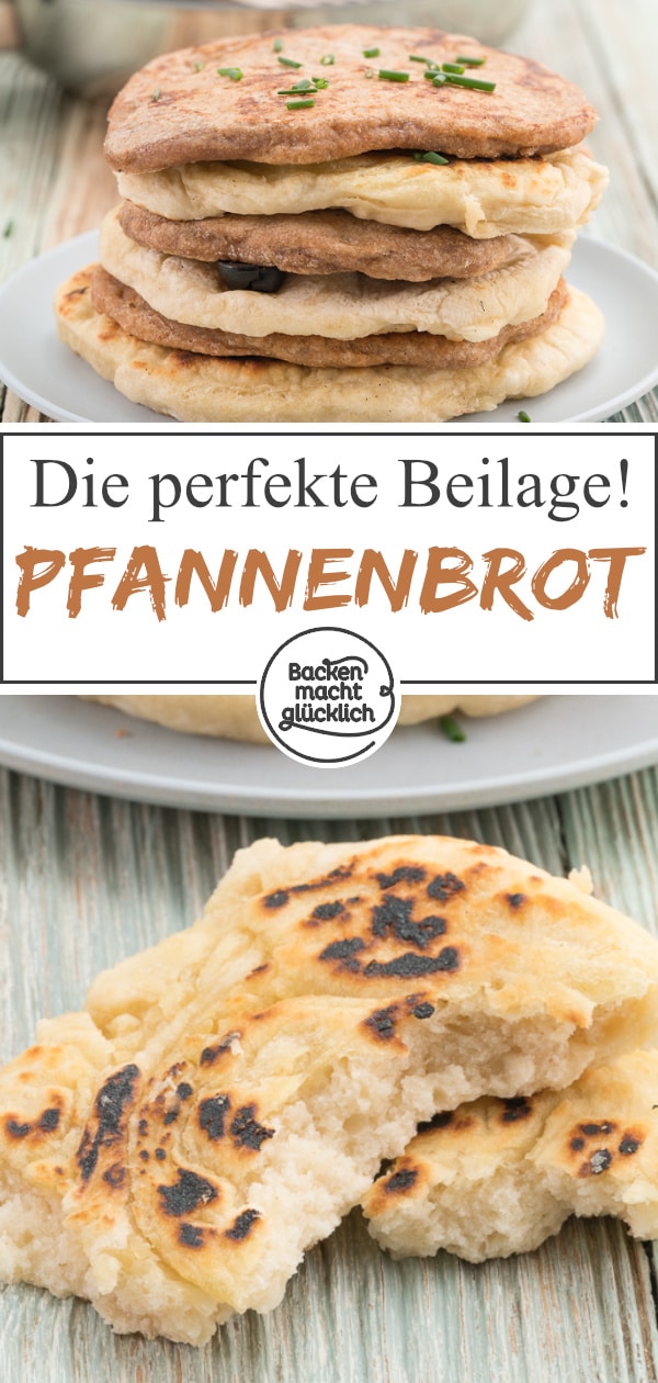 Dieses Pfannenbrot ohne Hefe ist blitzschnell aus wenigen Zutaten gemacht. Perfekt fürs Abendessen oder als Snack.