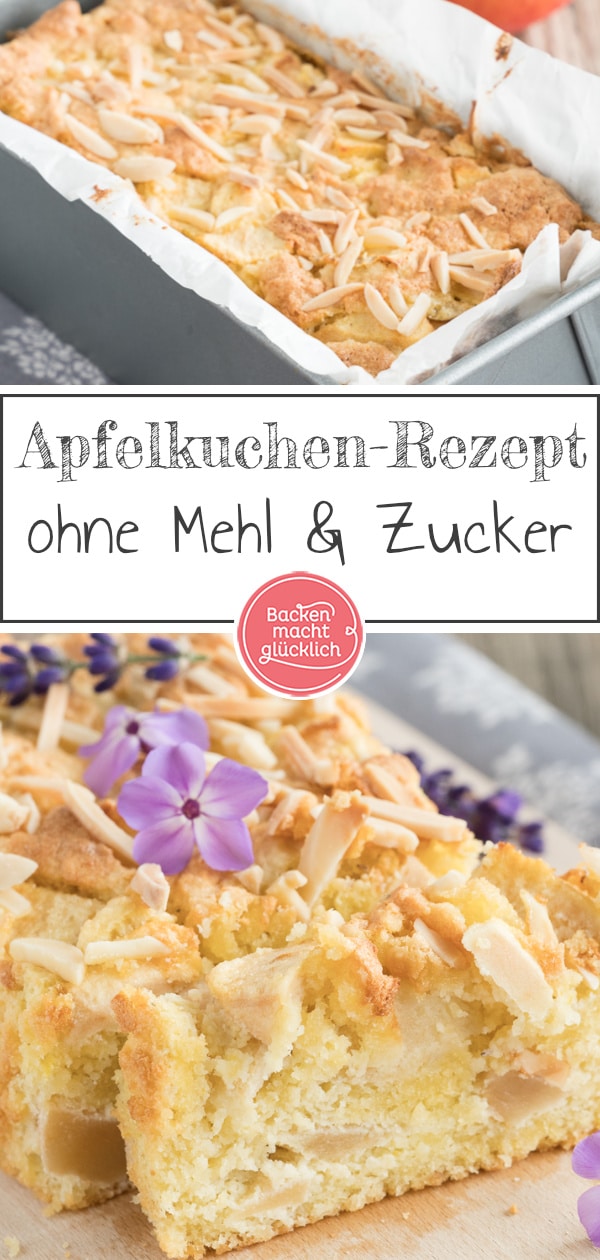 Lust auf einen köstlichen Apfelkuchen ohne Zucker und Mehl? Dieser ist glutenfrei, saftig & besteht aus nur 4 Zutaten!