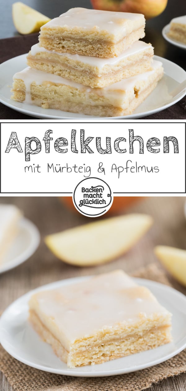 Köstlicher gedeckter Apfelmuskuchen vom Blech: Dieser Apfelkuchen mit Apfelmus wird wunderbar mürbe, saftig und zart. Der Apfelkuchen schmeckt auch nach 2 Tagen noch frisch.