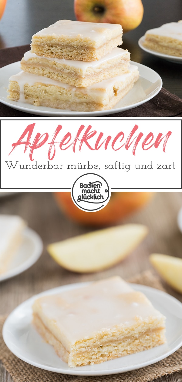 Köstlicher gedeckter Apfelmuskuchen vom Blech: Dieser Apfelkuchen mit Apfelmus wird wunderbar mürbe, saftig und zart. Der Apfelkuchen schmeckt auch nach 2 Tagen noch frisch.