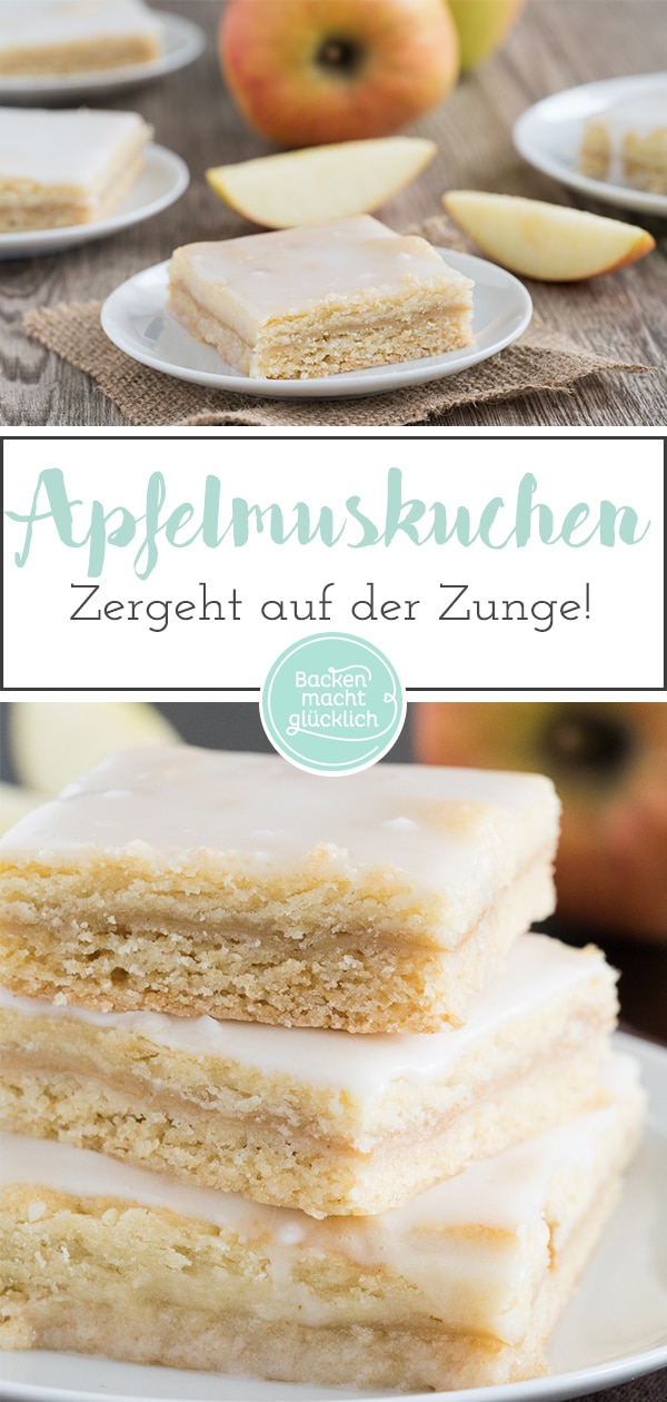 Köstlicher gedeckter Apfelmuskuchen vom Blech: Dieser Apfelkuchen mit Apfelmus wird wunderbar mürbe, saftig und zart. Der Apfelkuchen schmeckt auch nach 2 Tagen noch frisch.