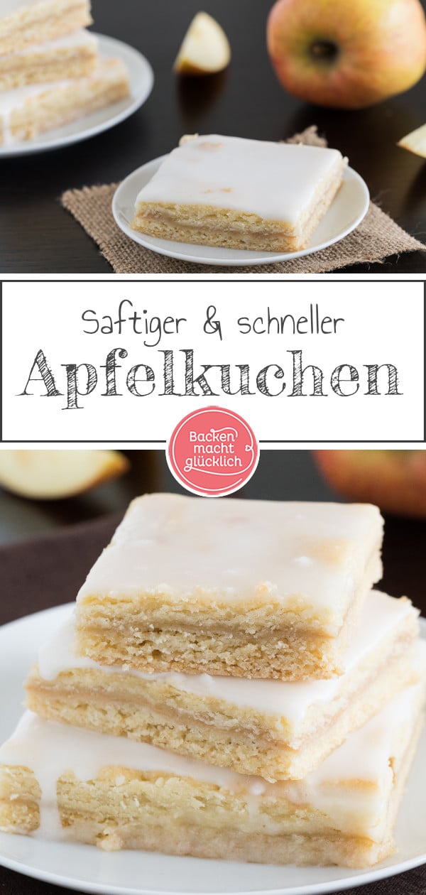 Köstlicher gedeckter Apfelmuskuchen vom Blech: Dieser Apfelkuchen mit Apfelmus wird wunderbar mürbe, saftig und zart. Der Apfelkuchen schmeckt auch nach 2 Tagen noch frisch.