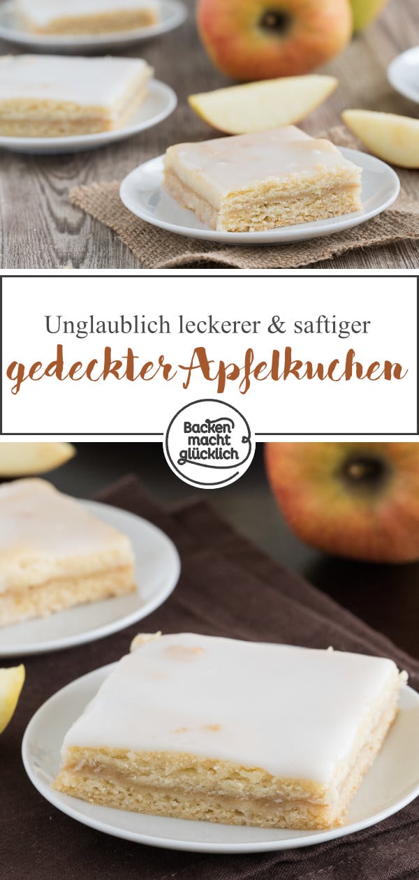 Köstlicher gedeckter Apfelmuskuchen vom Blech: Dieser Apfelkuchen mit Apfelmus wird wunderbar mürbe, saftig und zart. Der Apfelkuchen schmeckt auch nach 2 Tagen noch frisch.