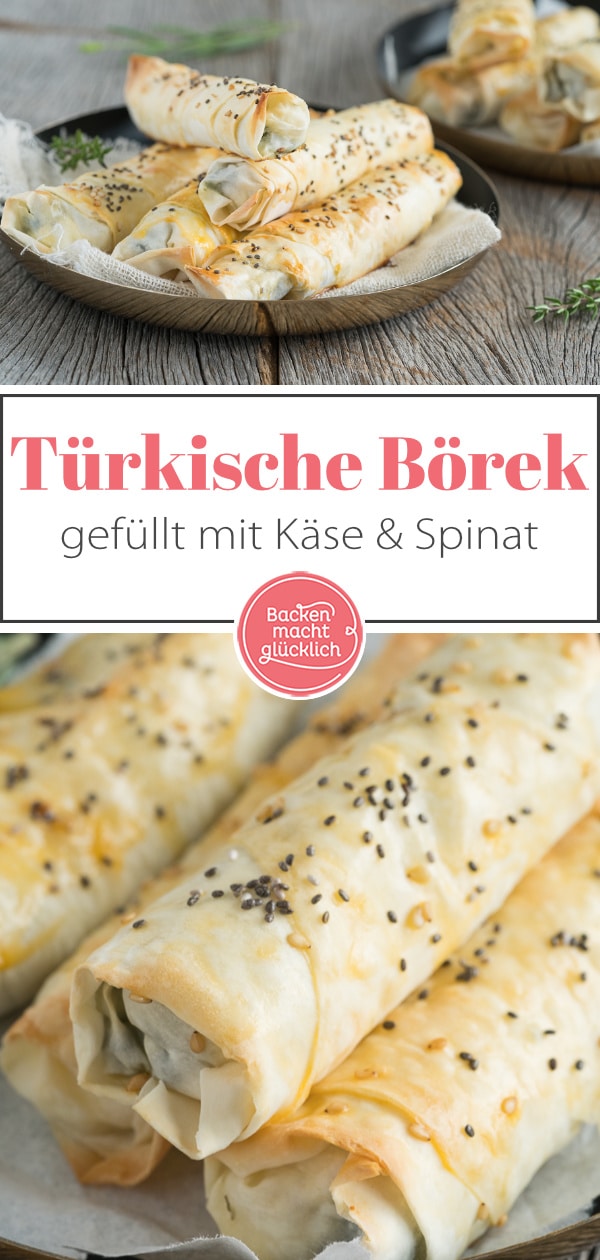 Börek mit Schafskäse und Spinat sind ein toller türkischer Snack. Mit diesem Rezept sind die Röllchen schnell zubereitet!