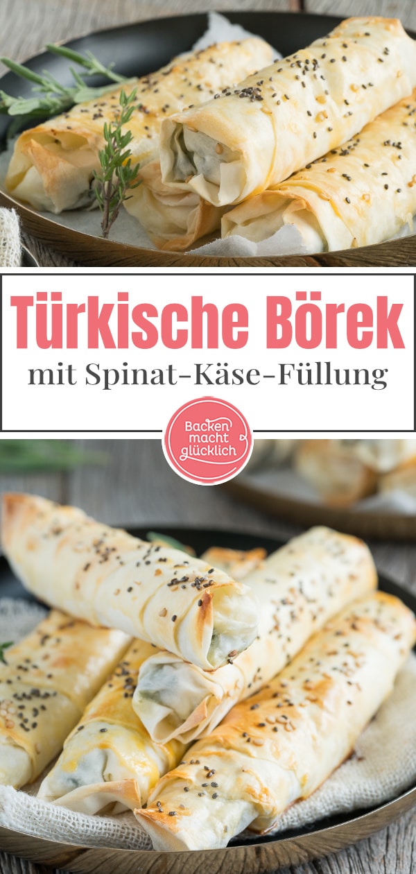 Börek mit Schafskäse und Spinat sind ein toller türkischer Snack. Mit diesem Rezept sind die Röllchen schnell zubereitet!