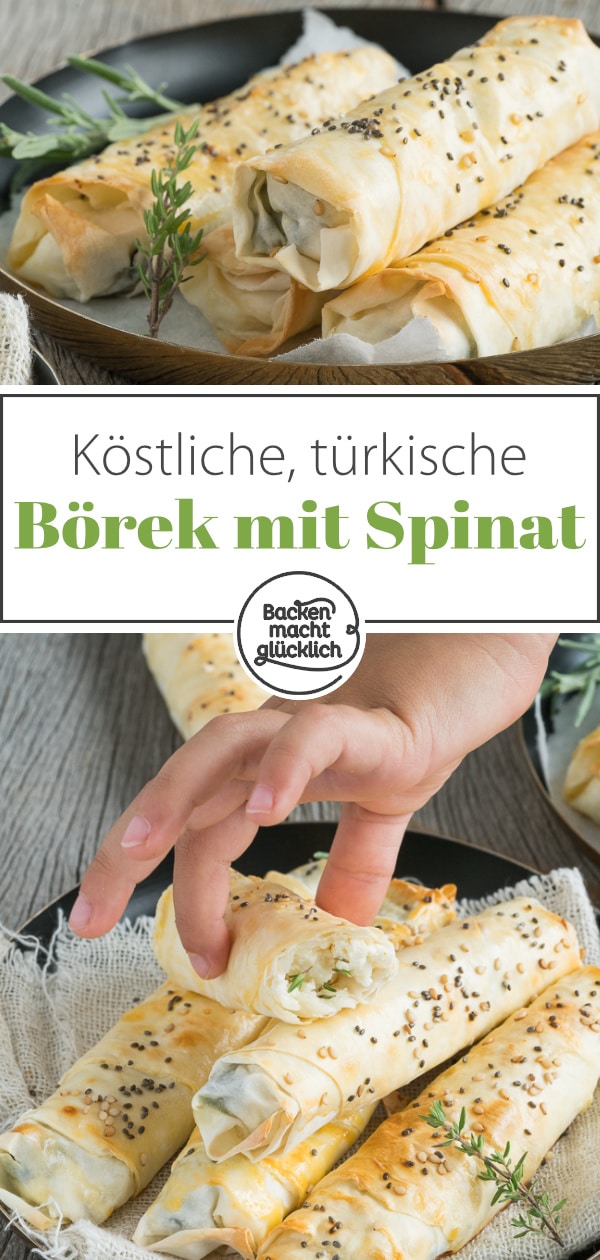 Börek mit Schafskäse und Spinat sind ein toller türkischer Snack. Mit diesem Rezept sind die Röllchen schnell zubereitet!