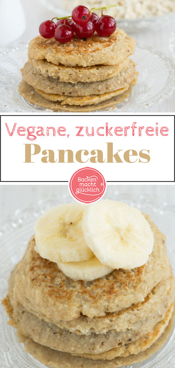 Vegane 3-Zutaten-Pancakes ohne Ei, Mehl, Milch, Zucker, dafür mit Haferflocken und Banane. Schmecken Groß und Klein!