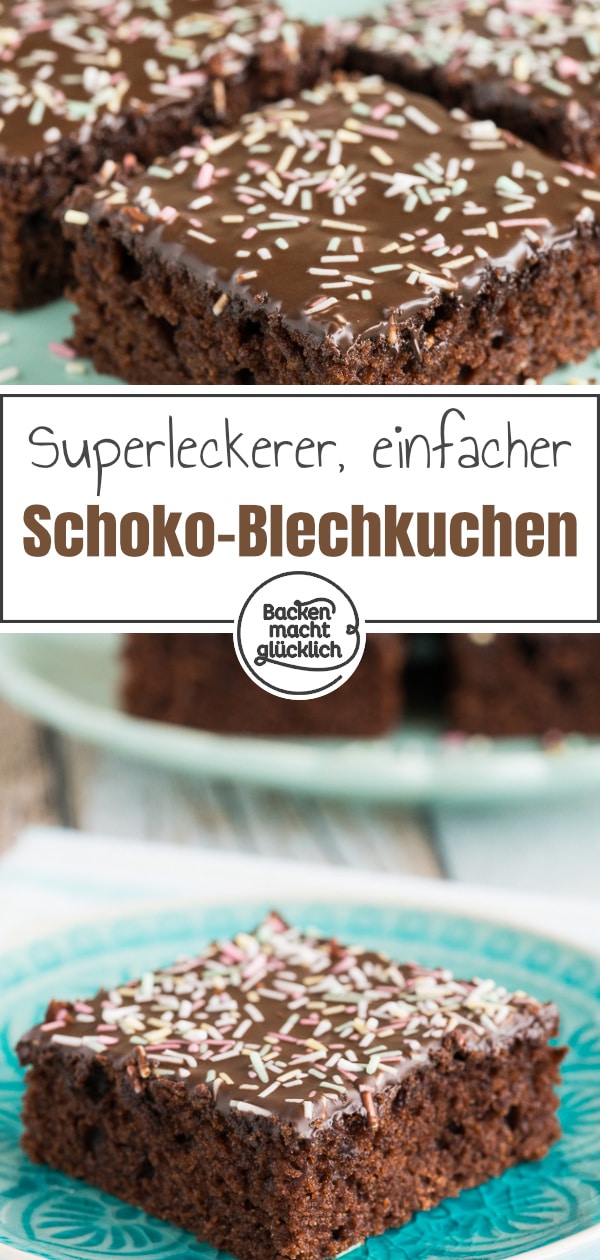 Wunderbar saftiger, schneller und einfacher Schoko-Blechkuchen mit Glasur. Für jeden Anlass - kommt immer gut an.