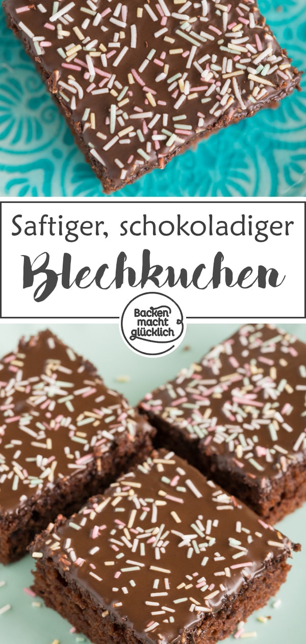 Wunderbar saftiger, schneller und einfacher Schoko-Blechkuchen mit Glasur. Für jeden Anlass - kommt immer gut an.