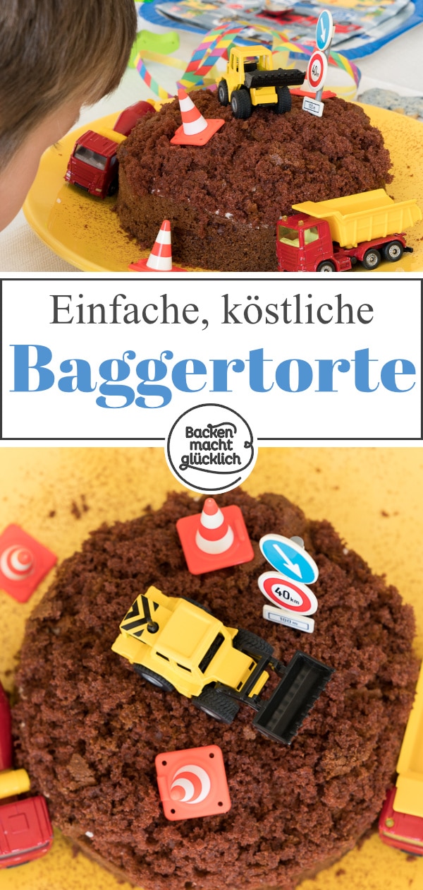 Einfache Baggertorte für Kinder. Dieser Baustellen-Kuchen ohne Fondant schmeckt super lecker & sieht toll aus.