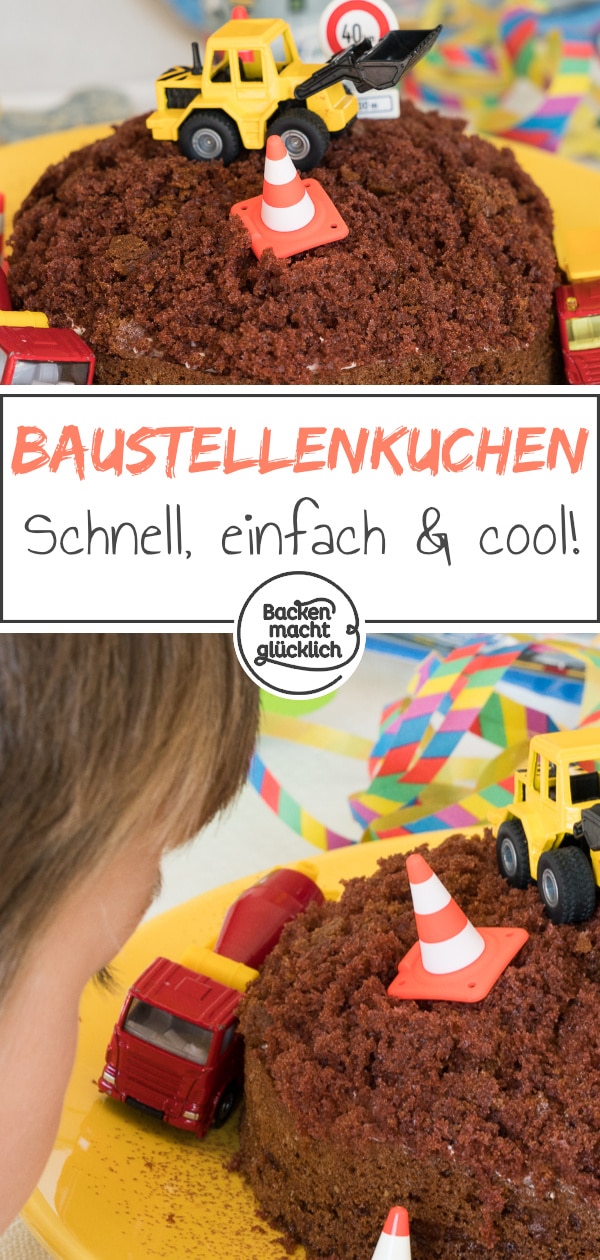 Einfache Baggertorte für Kinder. Dieser Baustellen-Kuchen ohne Fondant schmeckt super lecker & sieht toll aus.