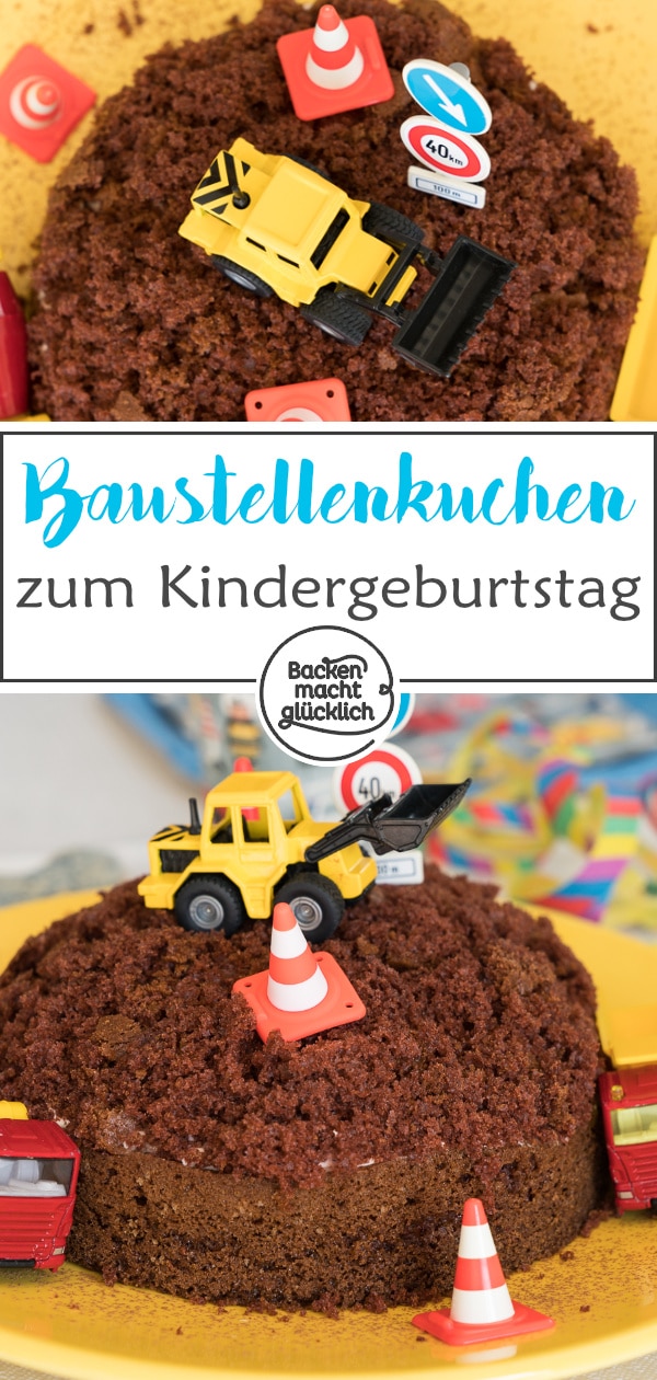 Einfache Baggertorte für Kinder. Dieser Baustellen-Kuchen ohne Fondant schmeckt super lecker & sieht toll aus.