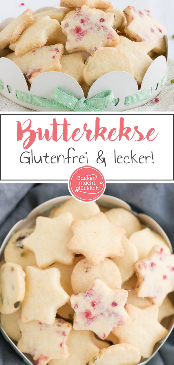 Tolles Grundrezept für einfache glutenfreie Butterplätzchen zum Ausstechen - schmeckt auch ohne Zucker toll.