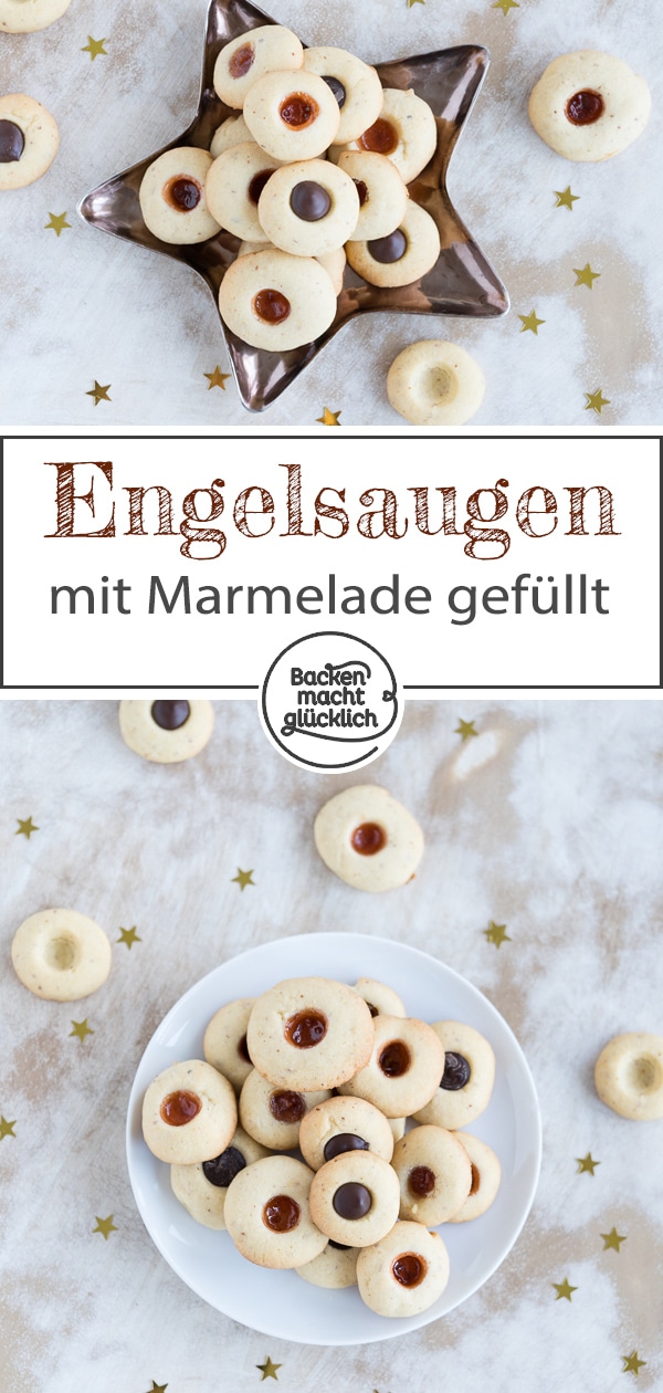 Die Engelsaugen gefüllt mit Marmelade oder Schokolade gelingen selbst Anfängern auf Anhieb! Der Teig für die Engelsaugen wird mit leckeren Mandeln verfeinert.