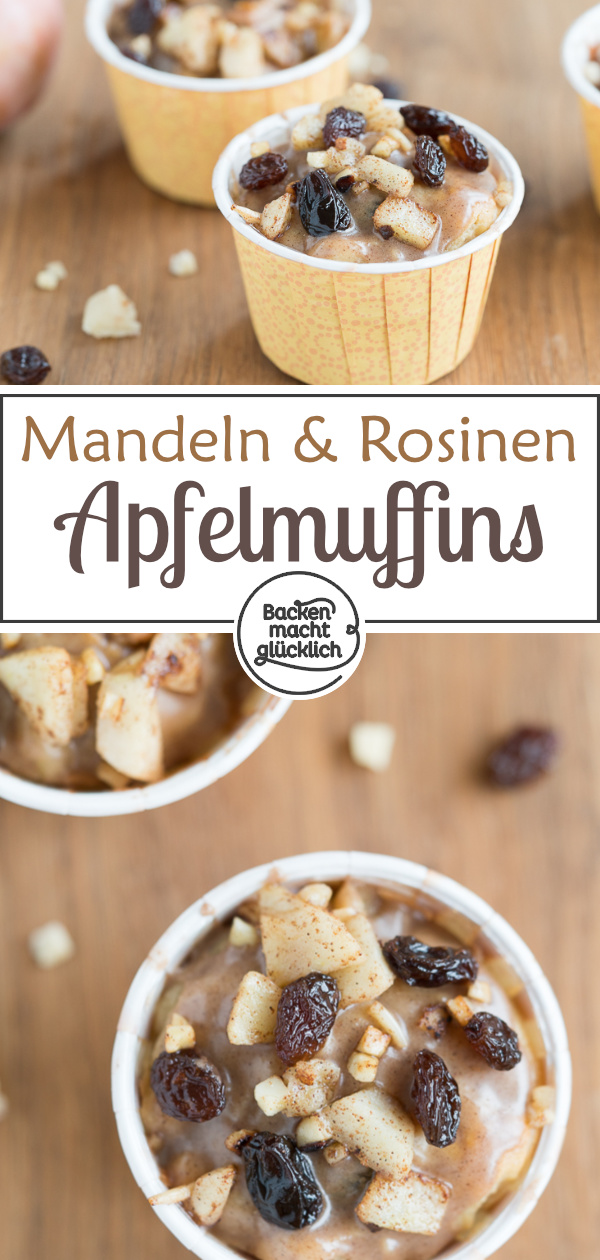 Sehr saftige Bratapfelmuffins mit Marzipan, Mandeln und Rosinen. Das perfekte Soulfood für Herbst und Winter!