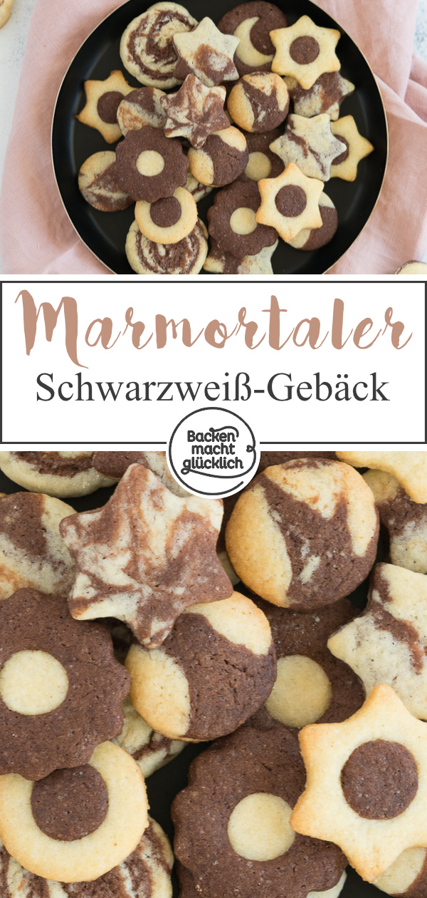 Einfaches Rezept für herrlich mürbe Schwarz-Weiß-Plätchen. Mit Muster-Anleitung für die beliebtesten Varianten.