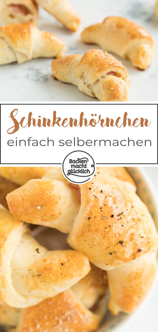 Einfache Käse-Schinken-Hörnchen aus Quark-Öl-Teig. Die pikant gefüllten Quarkhörnchen sind ein toller Partysnack