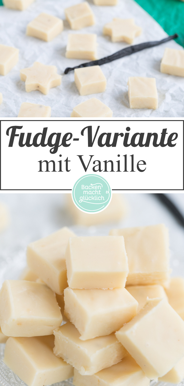 Vanille-Fudge lässt sich 3 Zutaten in nur 5 Minuten selbermachen. Ein tolles, leckeres Last-Minute-Geschenk