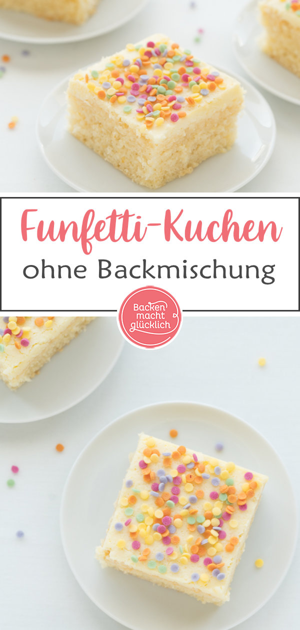 Dieser schnelle Konfetti-Kuchen ist ein echter Hingucker für Kindergeburtstage oder Fasching. Der einfache Limokuchen schmeckt mit Zuckerguss oder opulentem Frosting. Wer mag, kann zusätzlich Zuckerstreusel in den Teig des Funfettikuchens geben. Mit buntem Konfetti ist der Limokuchen der perfekte Faschingskuchen bzw Karnevalskuchen