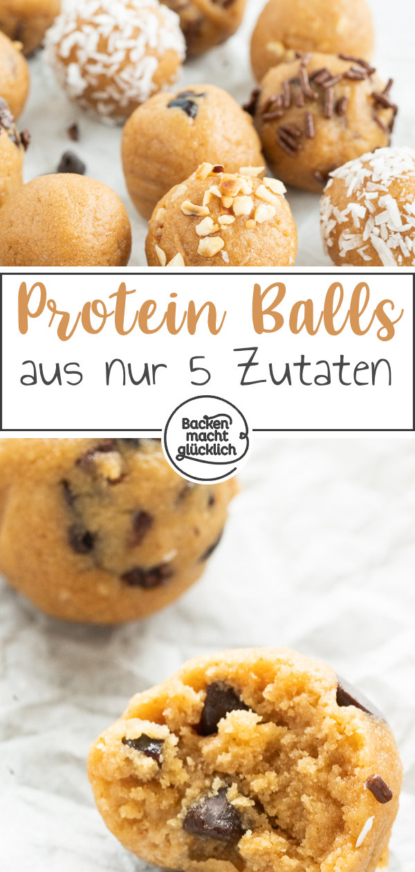 Tolle Powerbällchen: Diese Erdnussbutter Protein Balls schmecken wie Cookie-Teig, geben aber gesunde Energie. Die gesunden Protein Kugeln sind auch vegan sowie glutenfrei möglich.