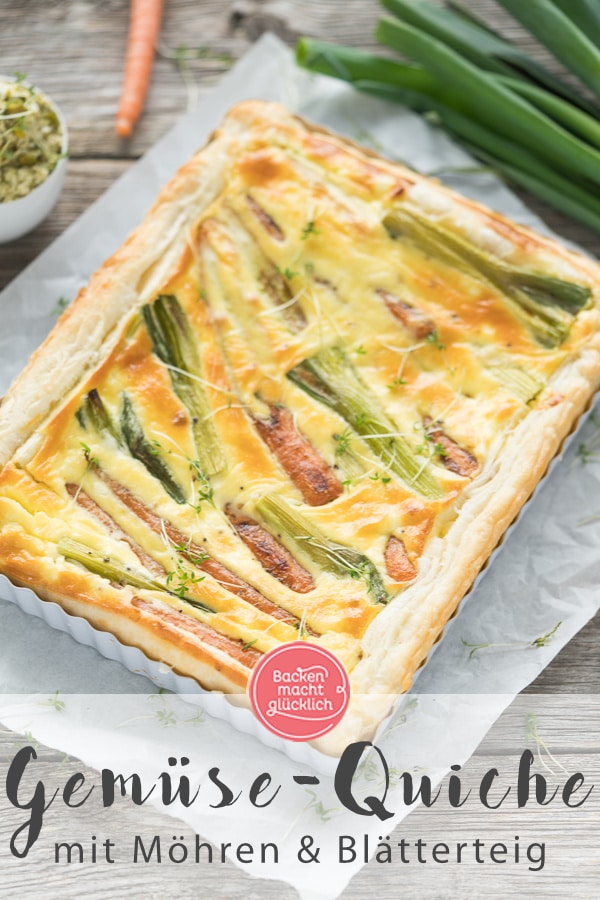Lust auf eine köstliche vegetarische Gemüse-Quiche mit Blätterteig und Karotten? Die perfekte pikante Frühlingstarte!