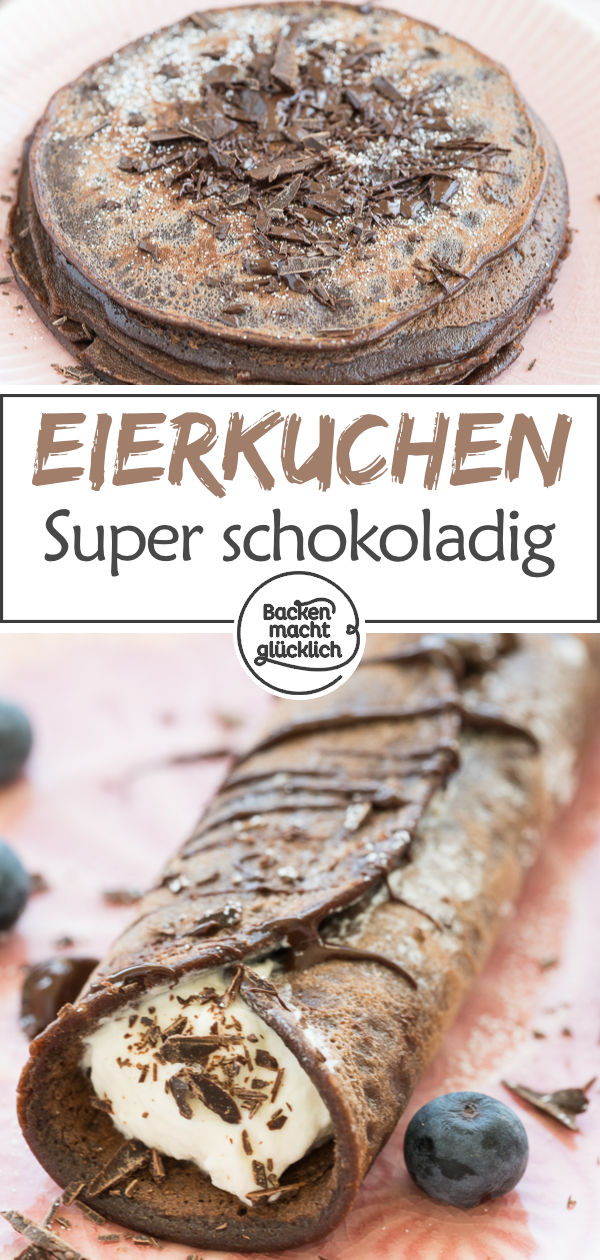 Diese Pfannkuchen mit Schokolade schmecken pur, als Torte, mit Bananen oder Nutella. Ein Hit für die ganze Familie!
