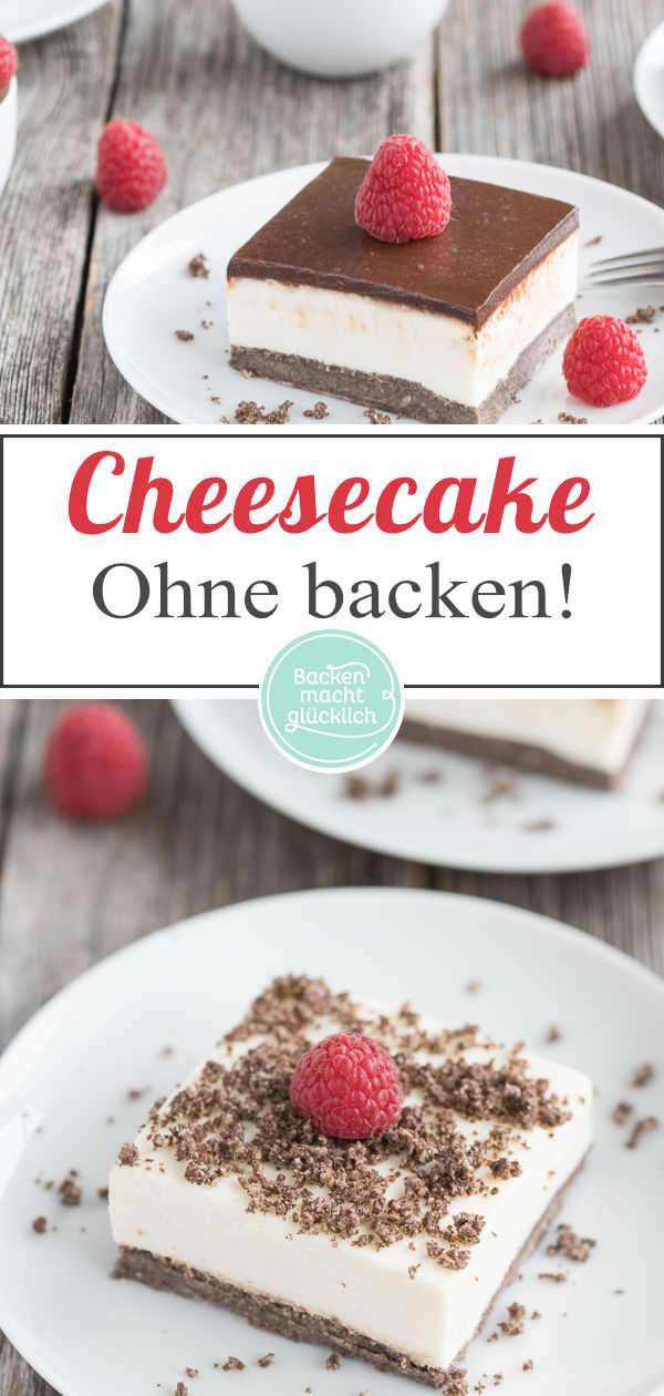 Ein köstlicher Schoko-Käsekuchen ohne Backen: Dieser schwarz-weiße Cheesecake mit Keksboden macht süchtig!