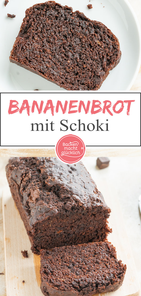 Dieses vegane Schoko-Bananenbrot ist unglaublich schokoladig, feucht, saftig. Obwohl der Schoko-Bananenkuchen ohne Ei, Butter, Milch und Co auskommt, fehlt es einfach an nichts!