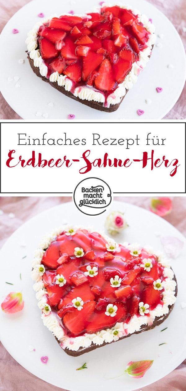 Köstliches Erdbeerherz: Diese einfache Erdbeer-Herz-Torte ohne Spezialbackform ist perfekt für besondere Anlässe wie Muttertag, Hochzeit u0026 Geburtstag.