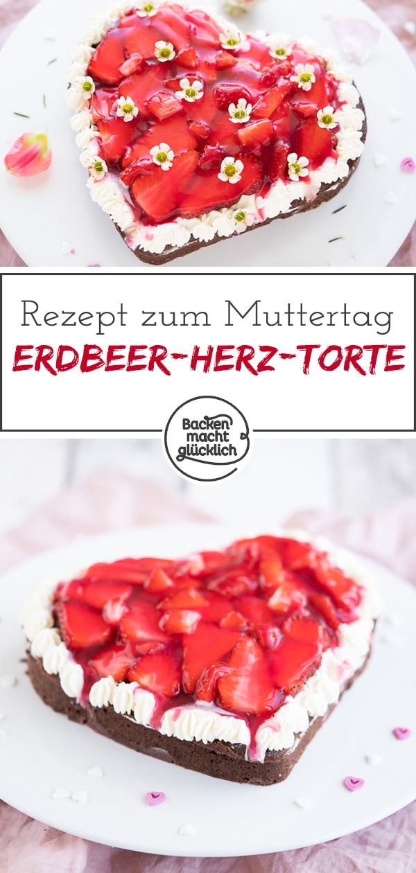 Köstliches Erdbeerherz: Diese einfache Erdbeer-Herz-Torte ohne Spezialbackform ist perfekt für besondere Anlässe wie Muttertag, Hochzeit u0026 Geburtstag.