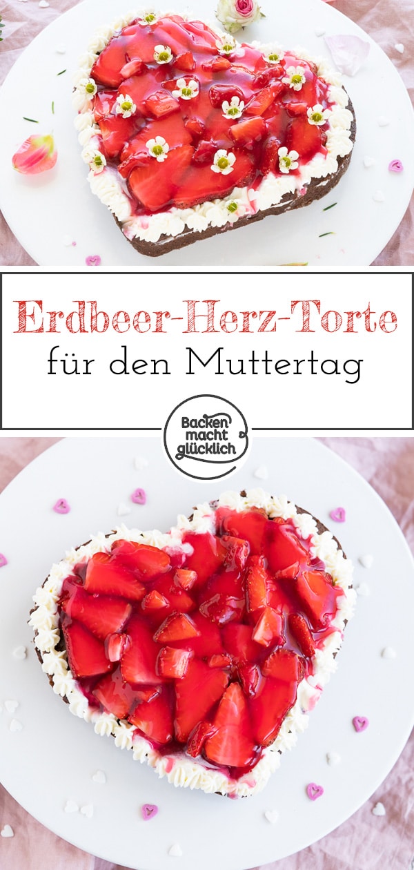 Köstliches Erdbeerherz: Diese einfache Erdbeer-Herz-Torte ohne Spezialbackform ist perfekt für besondere Anlässe wie Muttertag, Hochzeit u0026 Geburtstag.