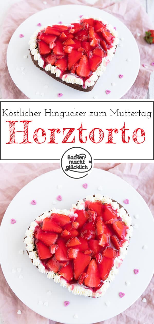 Köstliches Erdbeerherz: Diese einfache Erdbeer-Herz-Torte ohne Spezialbackform ist perfekt für besondere Anlässe wie Muttertag, Hochzeit u0026 Geburtstag.