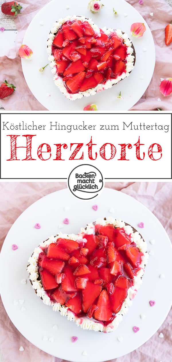 Köstliches Erdbeerherz: Diese einfache Erdbeer-Herz-Torte ohne Spezialbackform ist perfekt für besondere Anlässe wie Muttertag, Hochzeit u0026 Geburtstag.