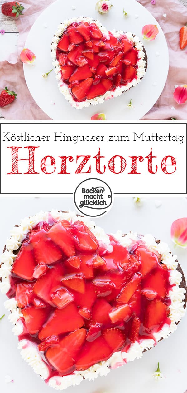 Köstliches Erdbeerherz: Diese einfache Erdbeer-Herz-Torte ohne Spezialbackform ist perfekt für besondere Anlässe wie Muttertag, Hochzeit u0026 Geburtstag.