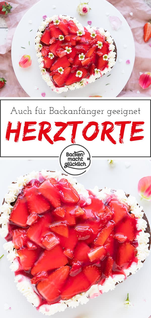 Köstliches Erdbeerherz: Diese einfache Erdbeer-Herz-Torte ohne Spezialbackform ist perfekt für besondere Anlässe wie Muttertag, Hochzeit u0026 Geburtstag.